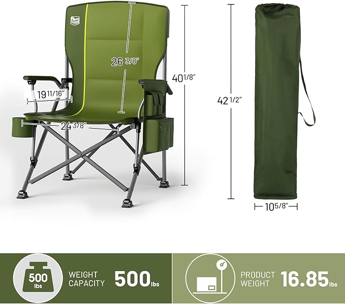 TIMBER RIDGE Oversized Folding Camping Chair High Back Heavy Duty for Adults Support up to 500lbs with Cup Holder, Side Pocket Cooler Bag 2 Pack