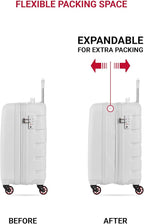 SwissGear 7366 Signature Hardside Expandable Luggage with Spinner Wheels, TSA Lock, Cup-Holder, White, Carry-On 19-Inch