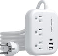 European Travel Plug Adapter, ROOTOMA 6ft International Power Strip 3 American Outlets, 3 USB Charger, US to Europe Plug Aadaptor, US to EU Power Adapter, for Spain France Germany Iceland, White