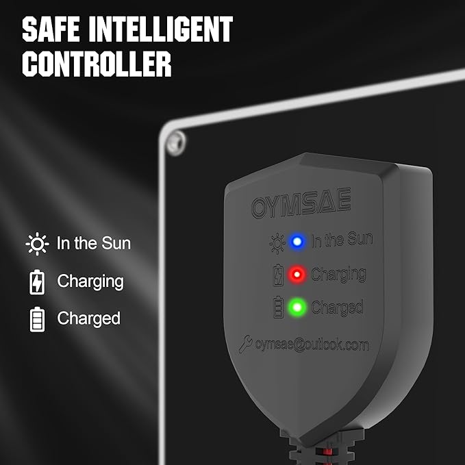 OYMSAE 12V Solar Battery Charger ，5W Waterproof Solar Battery Maintainer,Portable Solar Panel Charger with Upgraded Controller for Car, Motorcycle, Boat, Marine, RV, Trailer, Tractor,Truck, etc