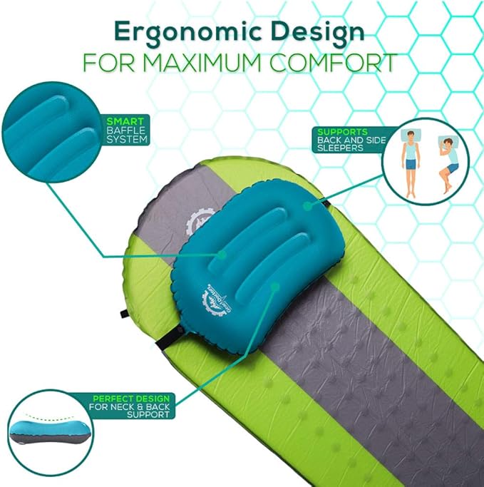 Gear Doctors Camping - Inflatable Camp Pillow, Backpacking - Inflatable - Blow Up Pillow for Camping (Blue)