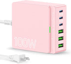 USB C Charger Block Charging Station: 100W 6 Port GaN Fast Charging Brick Hub Cube Box - PD 3.0 Type C & USB A Wall Charger Power Adapter for All iPhone 17 iPad Samsung Android Pixel Series