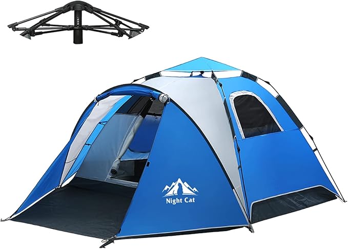 Night Cat Instant Popup Tents 2-3 Persons with Footprint Tarp Easy Setup Camping Tent with Rainfly Double Layers Waterproof Automatic Hydraulic Mechaism