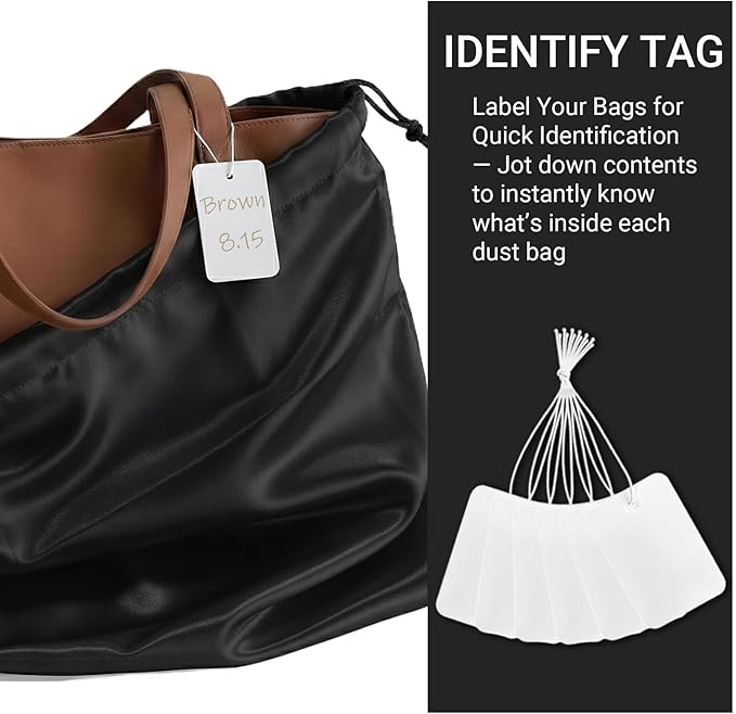Q&J Fabric Co. 6 Pack Satin Dust Bags for Purses and Handbags - Purse Storage Organizer with Drawstring, Dustproof Travel Storage Pouches for Handbags, Shoes, Boots & Clothes (19.7"x23.6", Black)