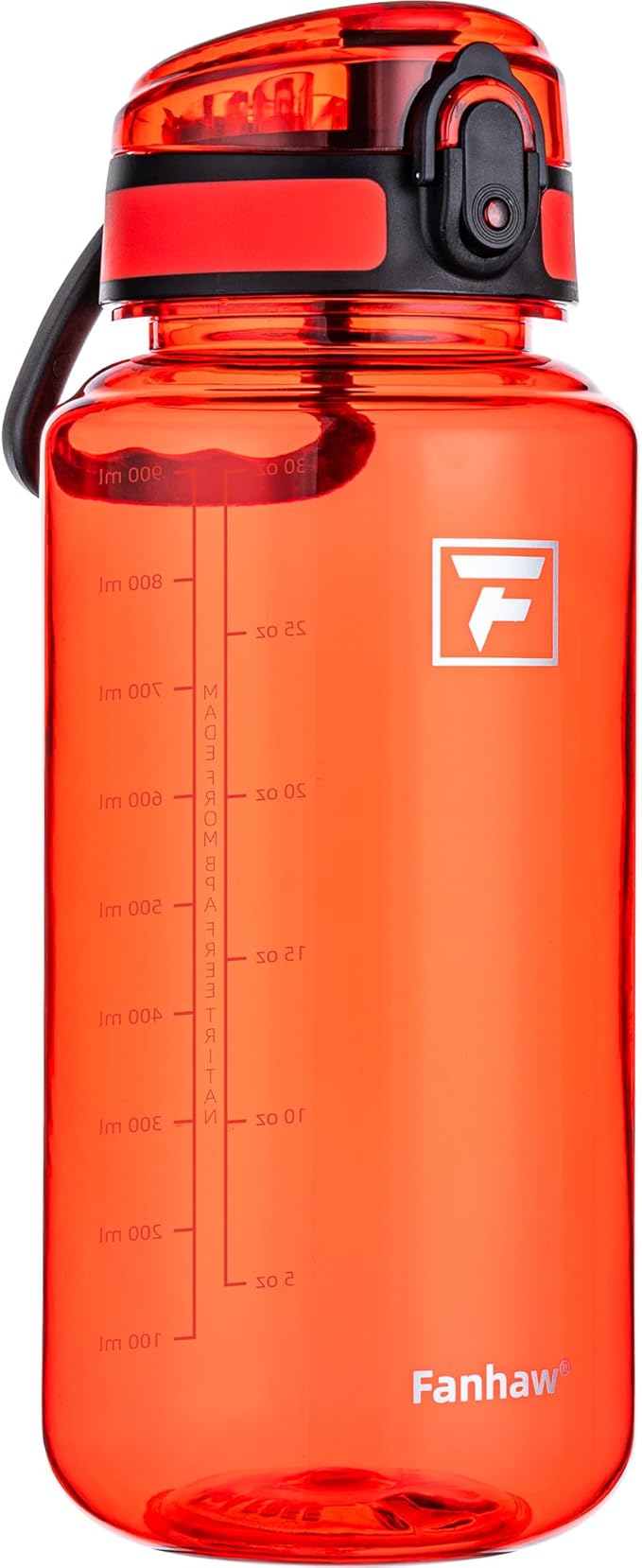 Fanhaw 32 Oz Clear Tritan Water Bottle with Chug Lid, BPA-free, Wide Mouth, Leak Proof - for Gym, Travel, Home, School, Office (Red)