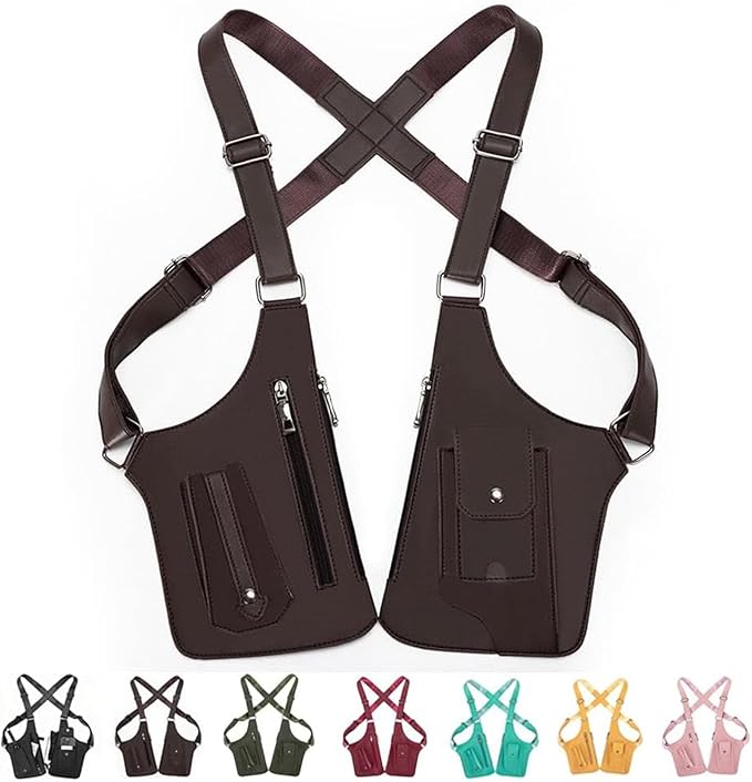 Double Shoulder Armpit Bag, Multi-pocket Anti-Theft Double Shoulder Bag for Travel and Daily Use, djustable Underarm Backpack (Brown)