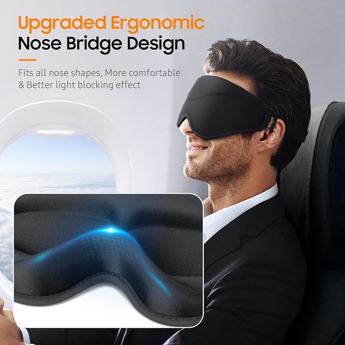 Sleep Mask, Premium Eye Mask for Sleeping, Total Blackout, Super Soft Comfort, Adjustable Fit, Upgraded 3D Ergonomic Designed Sleeping Mask for Home, Office, Travel, Meditation, Yoga, Black