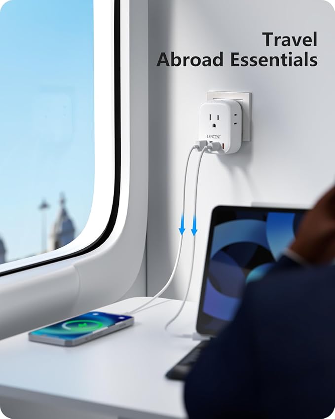 LENCENT Australia New Zealand Power Plug Adapter, US To Australia Plug Adapter with 4 Outlets, 4 USB Ports(2 USB C), Type I Plug Converter for US to AU Argentina China Fiji, Travel Essentials