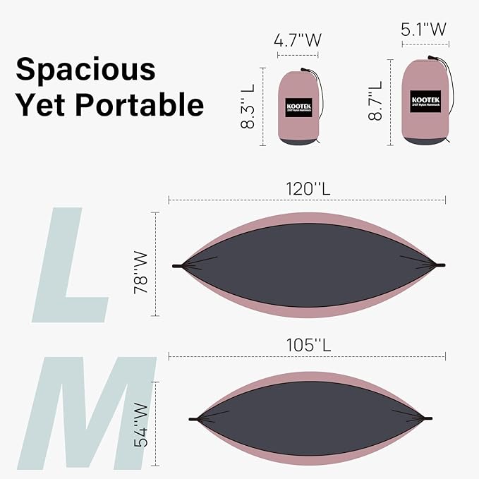 Kootek Camping Hammock, Portable Hammocks with Tree Straps & Attached Carry Bag, Camping Essentials Gear, Perfect for Outside Indoor Hiking Beach Backpack Travel