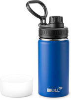 Small Water Bottle 12 oz Insulated Sports Wide Mouth Flask for School-Reuasble Stainless Steel Vacuum Travle Water Bottle with Silicone Boot (Navy)