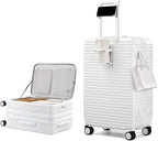 Hard Shell Suitcases 24 Inch Check in Luggage with Spinner Wheels Cup Holder, Lightweight Top Opening Expandable Luggage Hard Case Rolling Medium Checked Suitcase with Lock, White