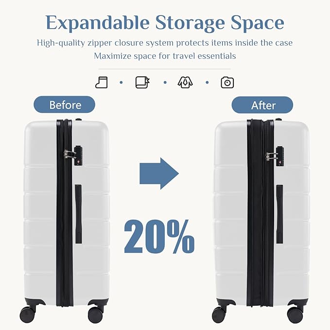 OLIXIS 29 Inch Luggage, Hardside Checked Suitcase with Spinner Wheels, Lightweight ABS Hard Shell Travel Luggage, TSA Approved Lock, Expandable Large Suitcase for Business & Travel–White