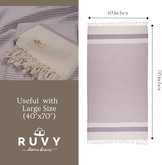 Ruvy Home Basics 2 Pack Turkish Beach Towels – Oversized Quick-Dry Bath Towels (40 x 72 Inches) – 100% Cotton Large Towels for Pool, Yoga, Travel, Camping Essentials, and Bathroom Decor - Lavender