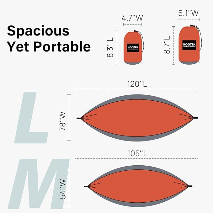 Kootek Camping Hammock, Portable Hammocks with Tree Straps & Attached Carry Bag, Camping Essentials Gear, Perfect for Outside Indoor Hiking Beach Backpack Travel