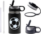 12 oz Soccer Water Bottle, Sports Flask Metal Thermo Travel Tumbler with 2 Lids, BPA Free 18/8 Stainless Steel Leak Proof Double Wall Vacuum Insulated Water Bottles, Soccer Gifts for Boys Girls Player