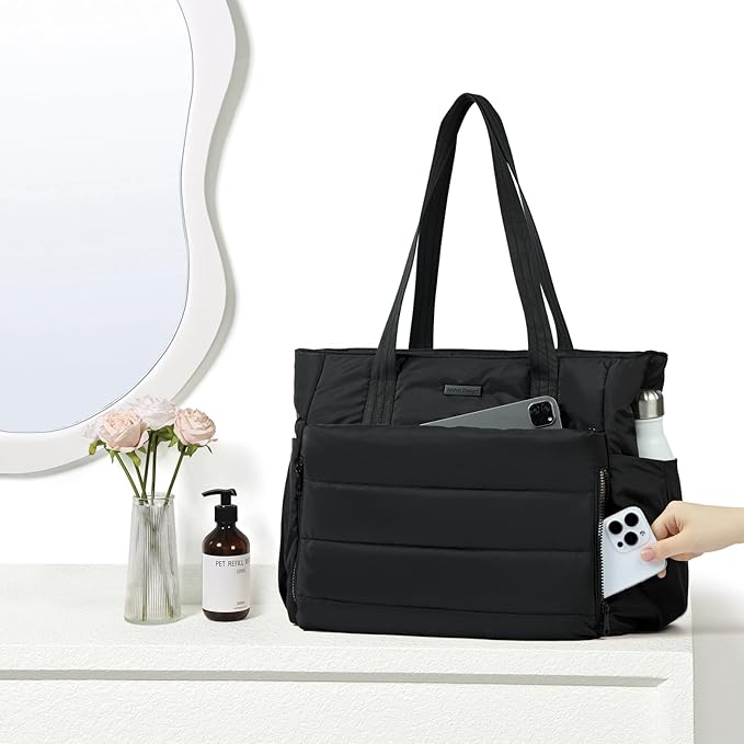 NISHEL Travel Puffy Tote Bag For Women, Ultra-Lightweight Large Tote Purse For Office Day And a Short Weekend Getaway