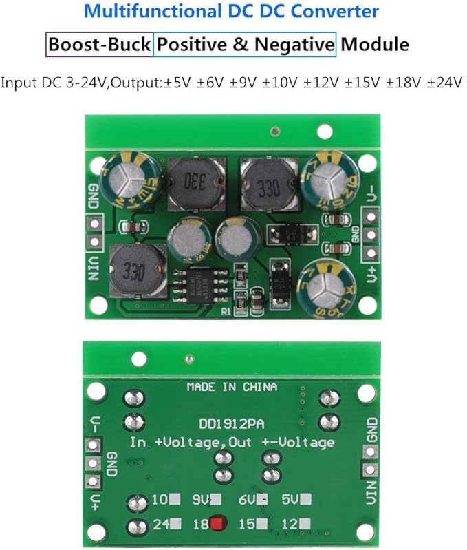 DC-DC Boost Converter Voltage Regulator Module Positive Negative Dual Output 12VDC for Power Supply and Circuit Projects