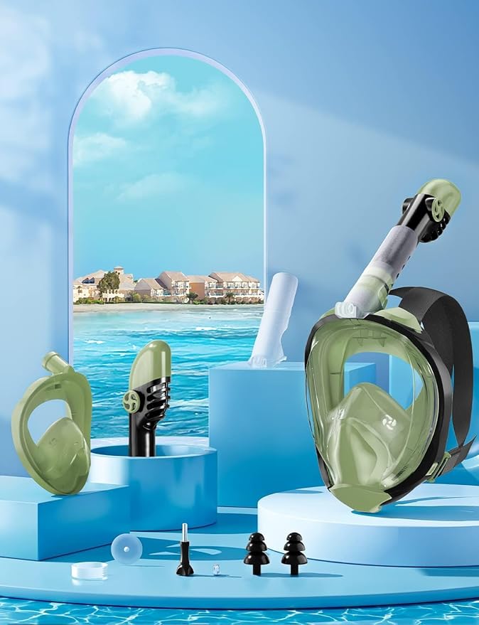 Zenoplige Full Face Snorkel Mask Adults,Dry-Top Snorkeling Gear with Camera Mount,Foldable 180-Degree Panoramic Scuba Mask for Snorkeling Diving Swimming Travel,Snorkel Mask Anti-Fog & Anti-Leak
