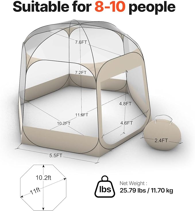 VEVOR Pop up Sports Tent, 8 Sizes Optional Clear Bubble Tent for 1-6 Person, Waterproof Outdoor Pod with Floor Mat & Top Cover, Garden Igloo Dome Tents Camping Shelter for Sports Watching