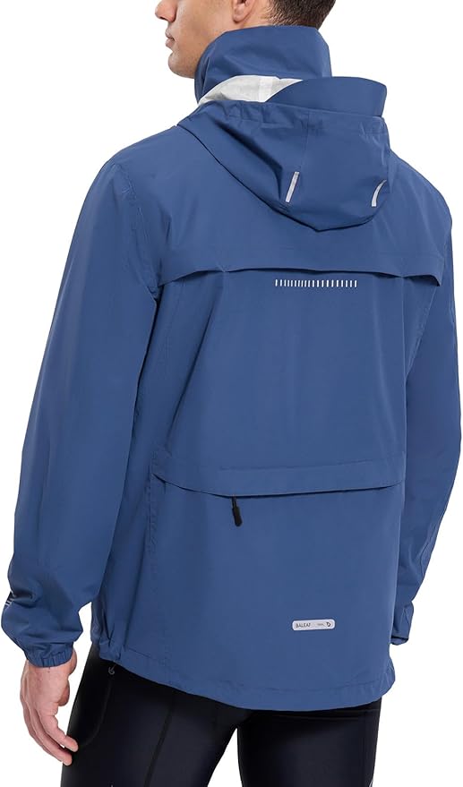 baleaf Men's Rain Jacket Waterproof Windbreaker Raincoat Running Cycling Hiking Gear Hood Lightweight Reflective Packable
