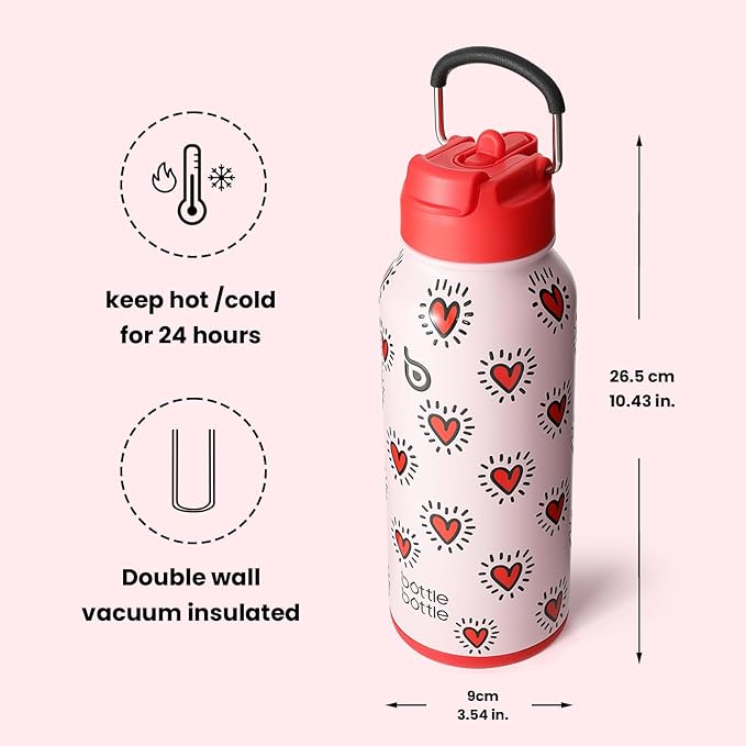 BOTTLE BOTTLE 32oz Insulated Water Bottle Stainless Steel Sport Water Bottle with Straw Dual-use Lid Design for Gym with Pill Box