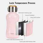YOHKOH Mini Insulated Water Bottle With Bamboo Lid - 8.8oz Small Vacuum Insulated Water Bottle for Women Kids, 12 Hrs Hot & 24 Hrs Cold Stainless Steel Thermos Leak-Proof BPA-Free (8.8oz,Pink)
