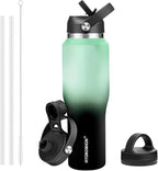 HYDROWION Water Bottle Stainless Steel,Vacuum Insulated Leak Proof Tumbler 32oz with Straw Lid, Spout Lid and Flex Cap(Cold for 48 Hrs, Hot for 24 Hrs), Fit in Any Car Cup Holder, Mint - Black