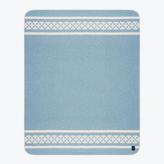 Inca Wall - Thick Alpaca Wool Blanket Heavyweight Camping Outdoors Indoors Soft Peru Queen Size New Ethnic Design (Soft Blue/Ivory, Queen Size)