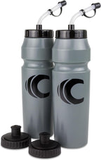 Cannon Sports 1 Liter Sports Water Bottle, BPA-Free, 34 Oz Capacity, Large Mouth, 2 lids (Straw and Squeeze), Great For Helmet Sports Such As Hockey, Lacrosse, Football, Boxing (2 Pack) (Gray)