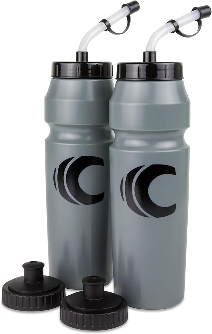 Cannon Sports 1 Liter Sports Water Bottle, BPA-Free, 34 Oz Capacity, Large Mouth, 2 lids (Straw and Squeeze), Great For Helmet Sports Such As Hockey, Lacrosse, Football, Boxing (2 Pack) (Gray)