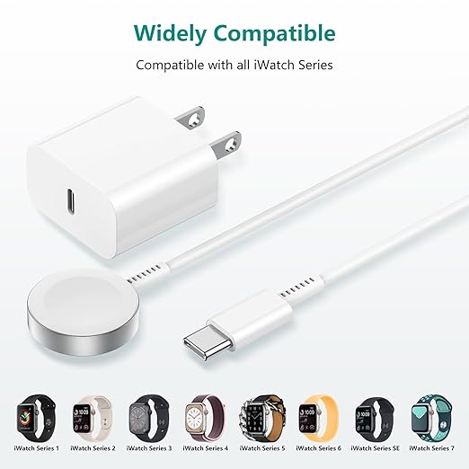 2Pack for Apple Watch Charger Cable, Magnetic Fast Charger to USB C Cable 6FT, Wireless Fast iWatch Charger Portable Compatible with iWatch Ultra/Series 9/8/7/6/SE/SE2/5/4/3/2/1-White