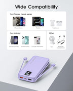 Portable Charger Built-in Cables and AC Wall Plug, 12000mAh power Bank, USB C 22.5W Fast charging Phone Charger ,Compact Lightweight External Battery Pack for iPhones, iPad, Samsung，Tablets, etc.