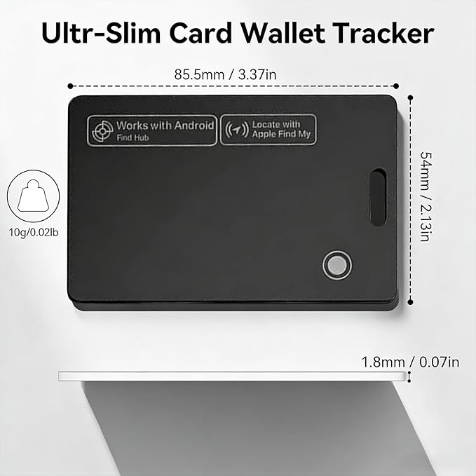 Dual Platform Rechargeable Air Tags Wallet Tracker Card, Dual System Smart Card, Compatible with Apple Find My & Google's Find Hub, Item Locator, Credit Card Size Tracker, Waterproof&Light (Black)