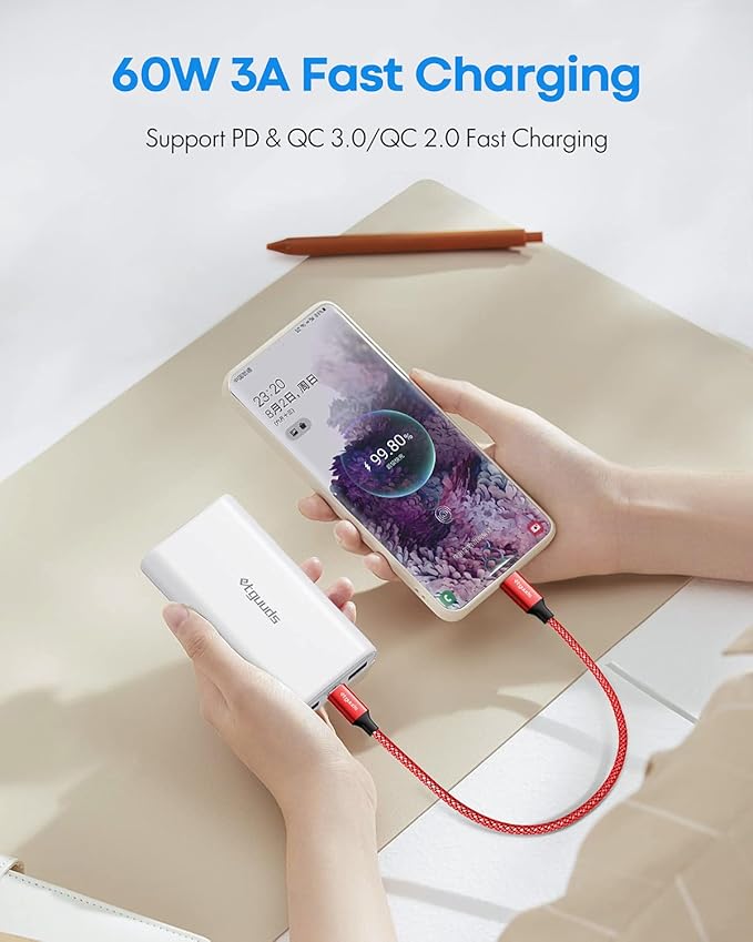 etguuds Short USB C to USB C Cable 0.5ft, 2-Pack 60W USBC to USBC Cord, Type C to C Charger Cable Fast Charging for iPhone 17 16 15 Pro Max Plus Air, Samsung Galaxy S25 S24 S23, for MacBook, Pixel