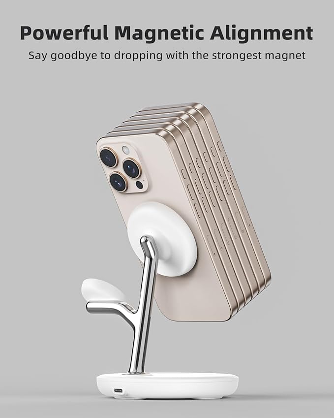 3 in 1 Magnetic Wireless Charger Stand for Apple Devices, TRIBONE Fast Charging Station for iPhone 17/16/15/14/13/12 Series, Apple Watch, Airpods (White)