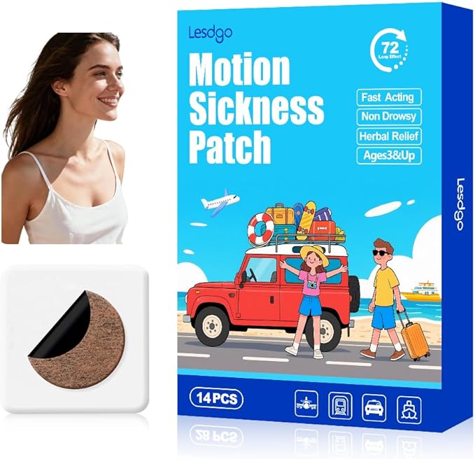 Motion Sickness Patches (14 Count) for Car and Boat Rides, Ships, Cruise and Airplane & Other Forms of Transport - Travel Essentials