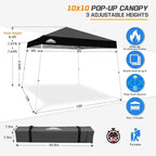 EAGLE PEAK 10x10 Slant Leg Pop-up Canopy Tent Easy One Person Setup Instant Outdoor Beach Canopy Folding Portable Sports Shelter 10x10 Base 8x8 Top (Black)