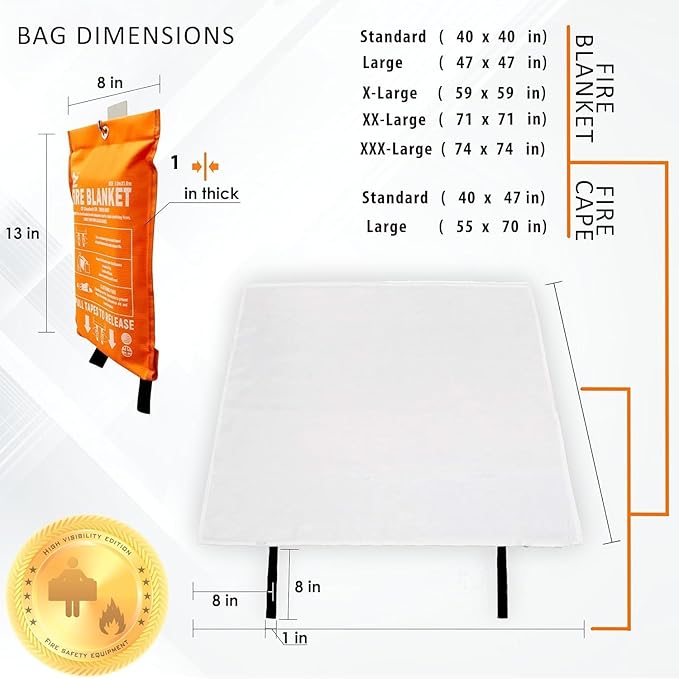 Supa Ant Emergency Fire Blanket for Home and Kitchen - 2 Pack 1500F High Visibility (Glow in The Dark) Smother Kitchen Fire Blanket - CE Certified Hero Fire Blankets Emergency for Home (40in)