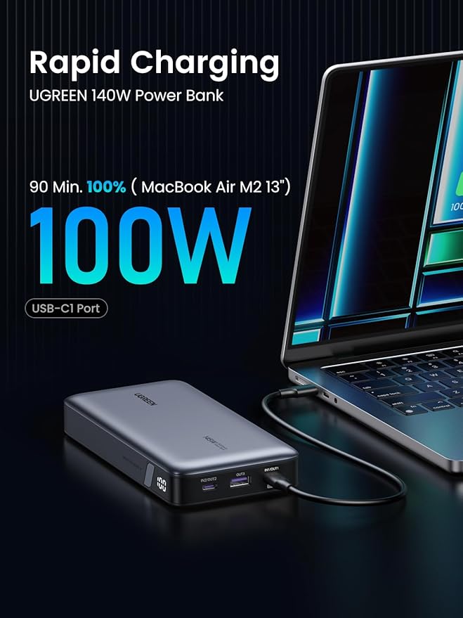 UGREEN Power Bank 25,000mAh 145W Laptop Portable Charger, Nexode 3-Port USB C PD Battery Pack, for MacBook Pro/Air, Dell XPS, iPhone 17/16/15/14, Galaxy S24, Steam Deck, iPad, and More