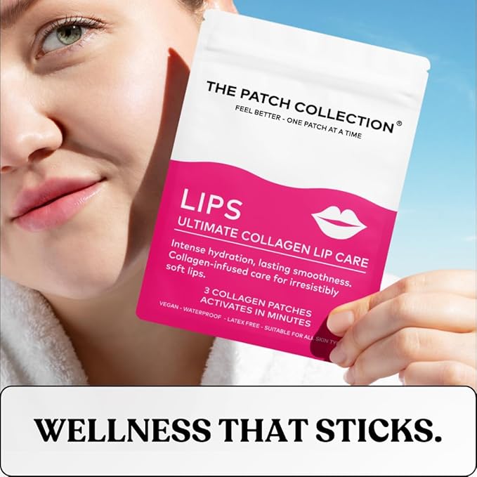 The Patch Collection® – Lips Ultimate Collagen Lip Care Patch | Hyaluronic Acid, Collagen, Strawberry Extract, Irish Moss (Pack of 3)