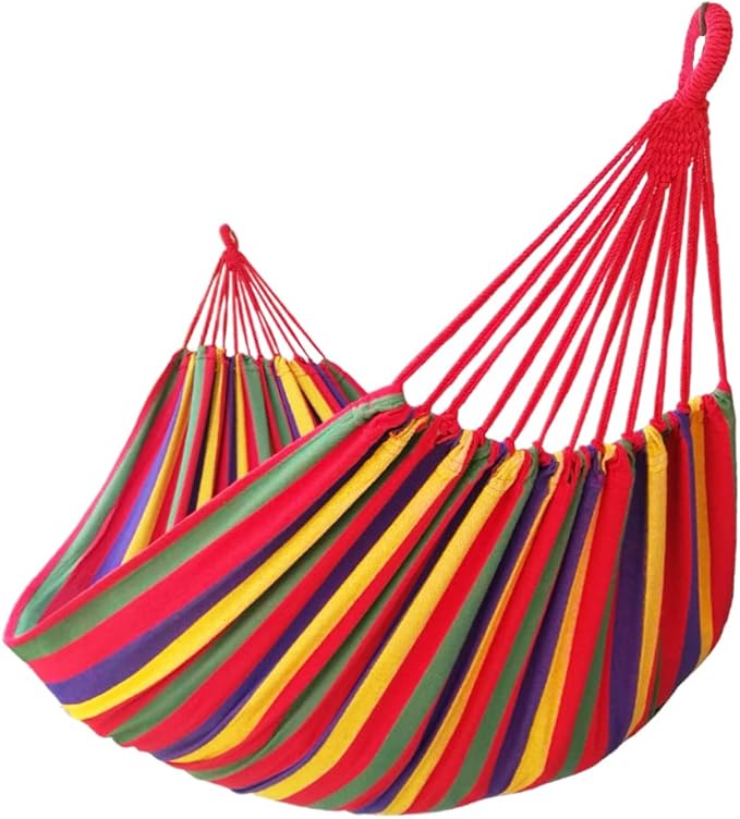 Brazilian Double Hammock 2 Person Extra Large Canvas 250x160cm Total Length 350cm Load 500lb Cotton Hammock for Garden Outdoor and Indoor Rainbow(98 * 65'')