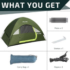 Golabs CT1 2 Person Camping Tent, Easy Set Up in 3 Mins, PU1500mm Waterproof w/Mesh Top & Door with Ventilation, Lightweight 4.4lbs Portable Family Tent with Carry Bag &Interior Storage Pockets &Hook