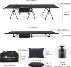 MOON LENCE Height Adjustable Camping Cot - Supports 330 lbs, Portable Folding Bed with Leg Extenders & Camping Pillow for Camping, Hiking, Sleeping, 1 Pack, Black