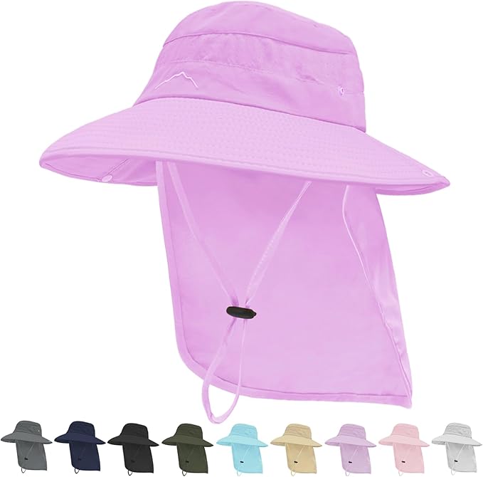 Sun Hats for Men Women, UPF50+ Protection Safari Hat,Wide Brim Fishing Hat with Neck Flap,Bucket Hats for Beach Hiking