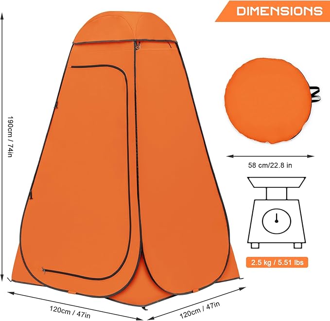 BRIAN & DANY Pop Up Shower Tent, Portable Privacy Camping Changing Tent, Camp Toilet Bathroom Pod with Rain Shelter & Windows, UPF 50+ & Waterproof, 47.2" x 47.2" x 74.8"