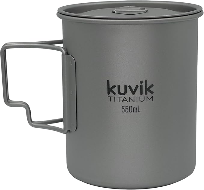Kuvik Titanium Cup with Lid 550ml (18.6 oz) - Ultralight and Compact Pot for Backpacking, Camping, and Survival
