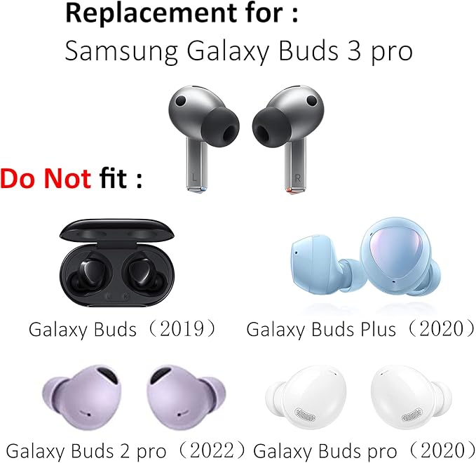Replacement Silicone Eartips Earbuds Tips Set for Samsung Galaxy Buds 3 Pro Accessories Headphones Ear Tips,6 Pairs (3 Sizes S/M/L) (Gray)