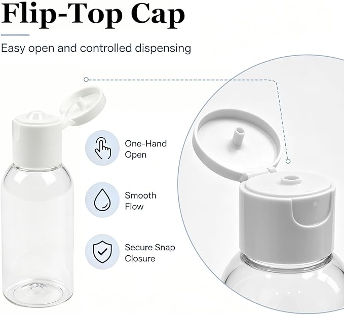 TRENDBOX 6 Pack Plastic Empty Bottles with Flip Cap for Shampoo, Lotions, Liquid Body Soap, Cream (1 oz / 30 ml)