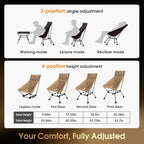 MOON LENCE Oversized Camping Chair for Adults, Height Adjustable High-Back Folding Camping Chair with 400 lbs Capacity, Hidden Pillow Pocket and Wide Seat for Camping, Hiking, Picnics, Khaki