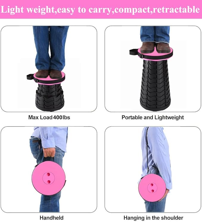 Fishboy Upgraded Collapsible Stool, 400lbs Max Weight, Lightweight But Sturdy, Portable Retractable Folding Telescoping Foldable Camping Stool for Adults Outdoor Fishing Hiking BBQ